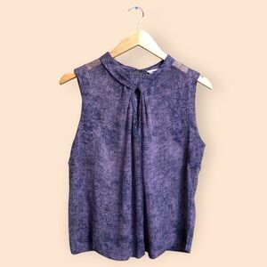 Rebecca Taylor Sheer Silk Sleeveless Blouse Top Purple Pattern Designer Women 8